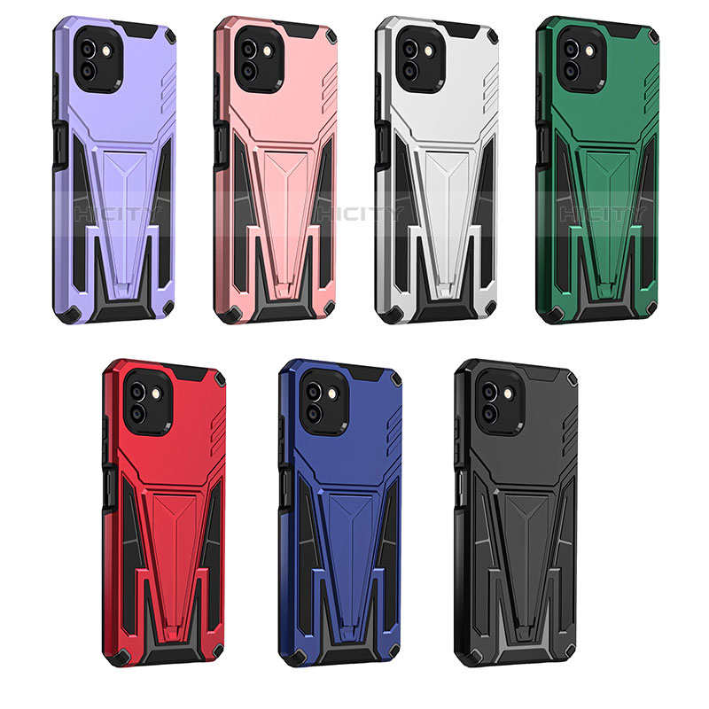 Funda Bumper Silicona y Plastico Mate Carcasa con Soporte MQ1 para Samsung Galaxy A03