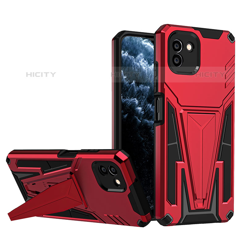 Funda Bumper Silicona y Plastico Mate Carcasa con Soporte MQ1 para Samsung Galaxy A03 Rojo