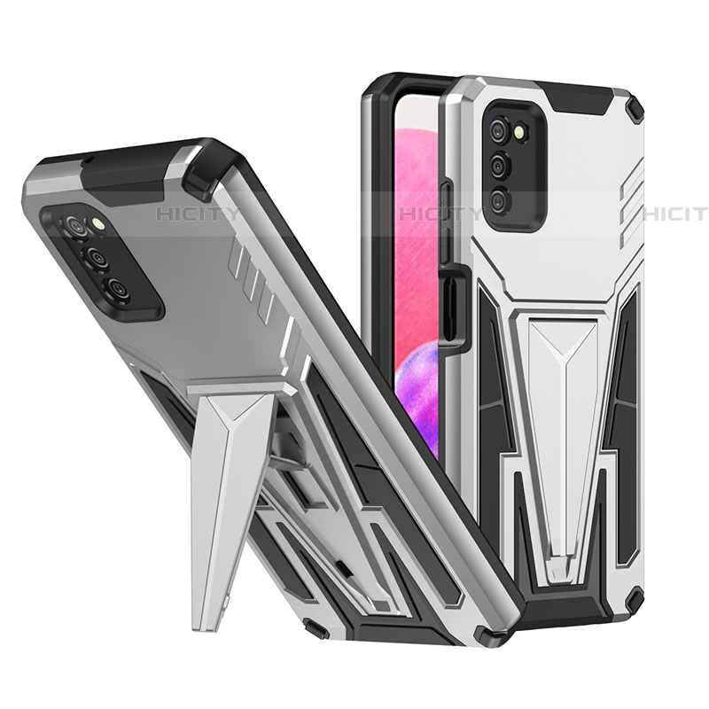 Funda Bumper Silicona y Plastico Mate Carcasa con Soporte MQ1 para Samsung Galaxy A03s