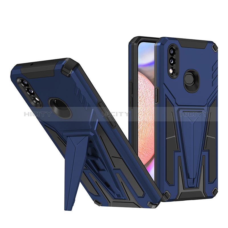 Funda Bumper Silicona y Plastico Mate Carcasa con Soporte MQ1 para Samsung Galaxy A10s Azul