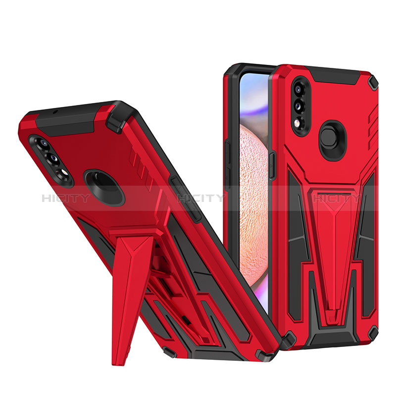 Funda Bumper Silicona y Plastico Mate Carcasa con Soporte MQ1 para Samsung Galaxy A10s Rojo