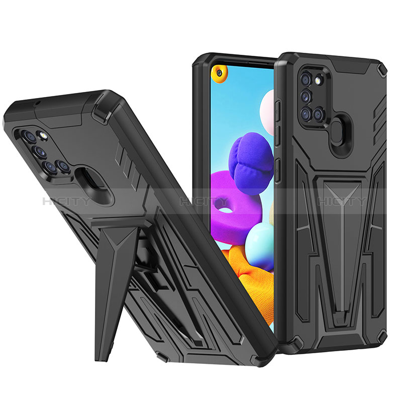 Funda Bumper Silicona y Plastico Mate Carcasa con Soporte MQ1 para Samsung Galaxy A21 Negro