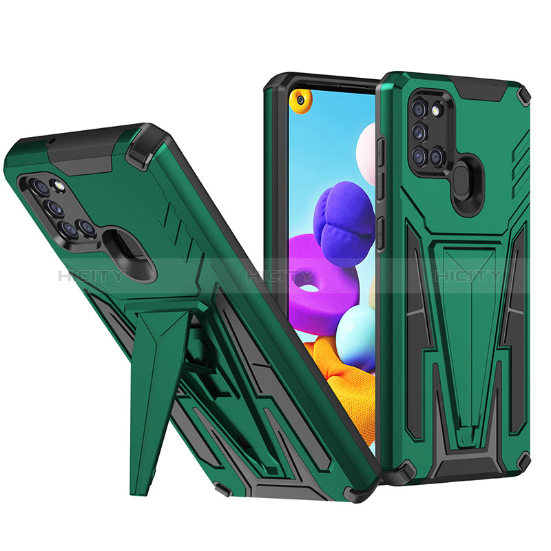 Funda Bumper Silicona y Plastico Mate Carcasa con Soporte MQ1 para Samsung Galaxy A21 Verde