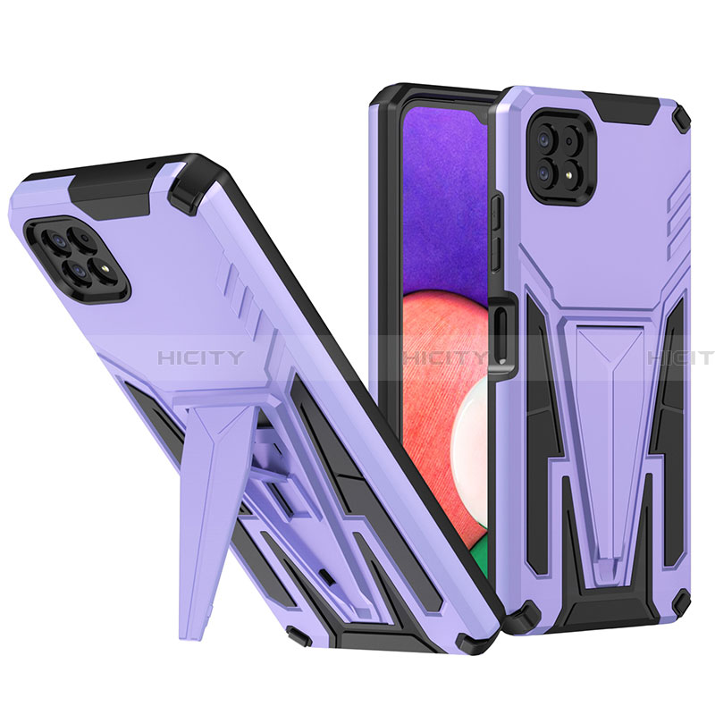 Funda Bumper Silicona y Plastico Mate Carcasa con Soporte MQ1 para Samsung Galaxy A22 5G Morado