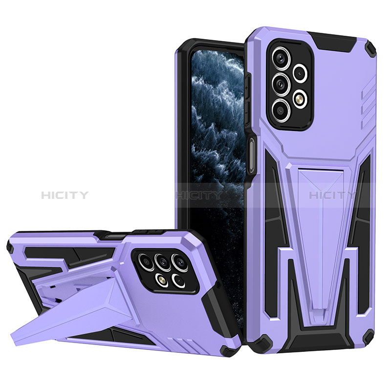 Funda Bumper Silicona y Plastico Mate Carcasa con Soporte MQ1 para Samsung Galaxy A23 5G Morado