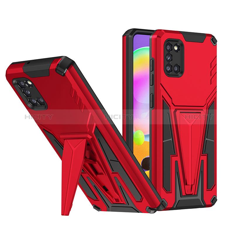 Funda Bumper Silicona y Plastico Mate Carcasa con Soporte MQ1 para Samsung Galaxy A31 Rojo