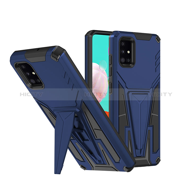 Funda Bumper Silicona y Plastico Mate Carcasa con Soporte MQ1 para Samsung Galaxy A51 4G Azul