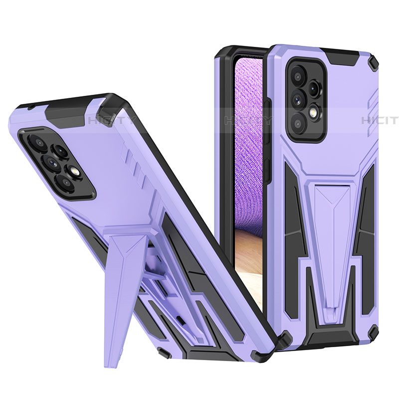 Funda Bumper Silicona y Plastico Mate Carcasa con Soporte MQ1 para Samsung Galaxy A52 4G Morado