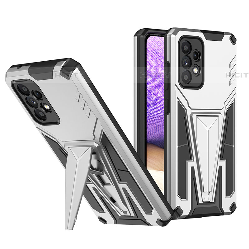 Funda Bumper Silicona y Plastico Mate Carcasa con Soporte MQ1 para Samsung Galaxy A52 4G Plata