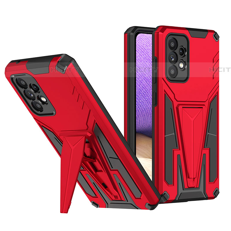 Funda Bumper Silicona y Plastico Mate Carcasa con Soporte MQ1 para Samsung Galaxy A52 4G Rojo