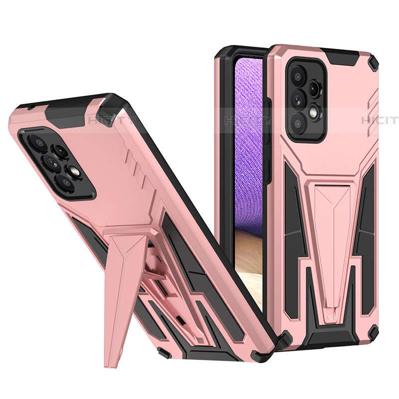 Funda Bumper Silicona y Plastico Mate Carcasa con Soporte MQ1 para Samsung Galaxy A52 5G Oro Rosa