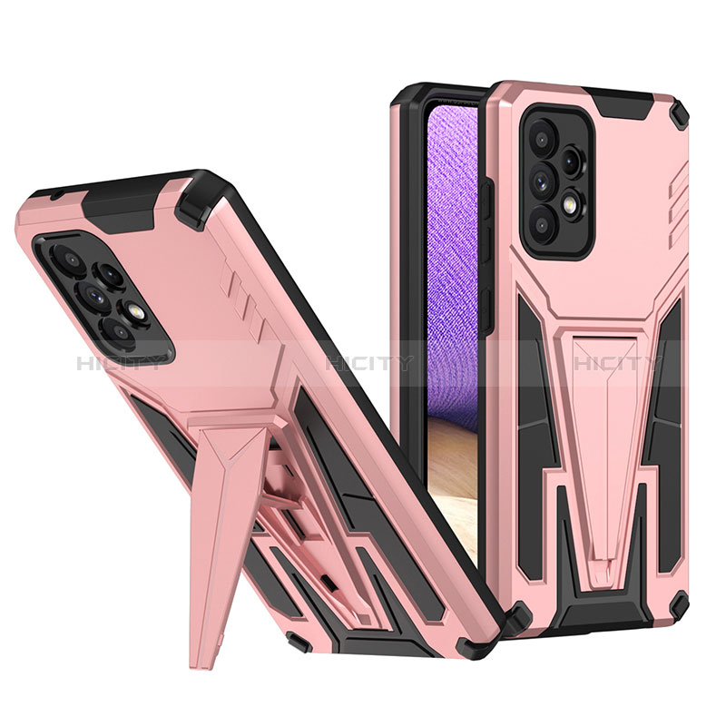 Funda Bumper Silicona y Plastico Mate Carcasa con Soporte MQ1 para Samsung Galaxy A52s 5G Oro Rosa