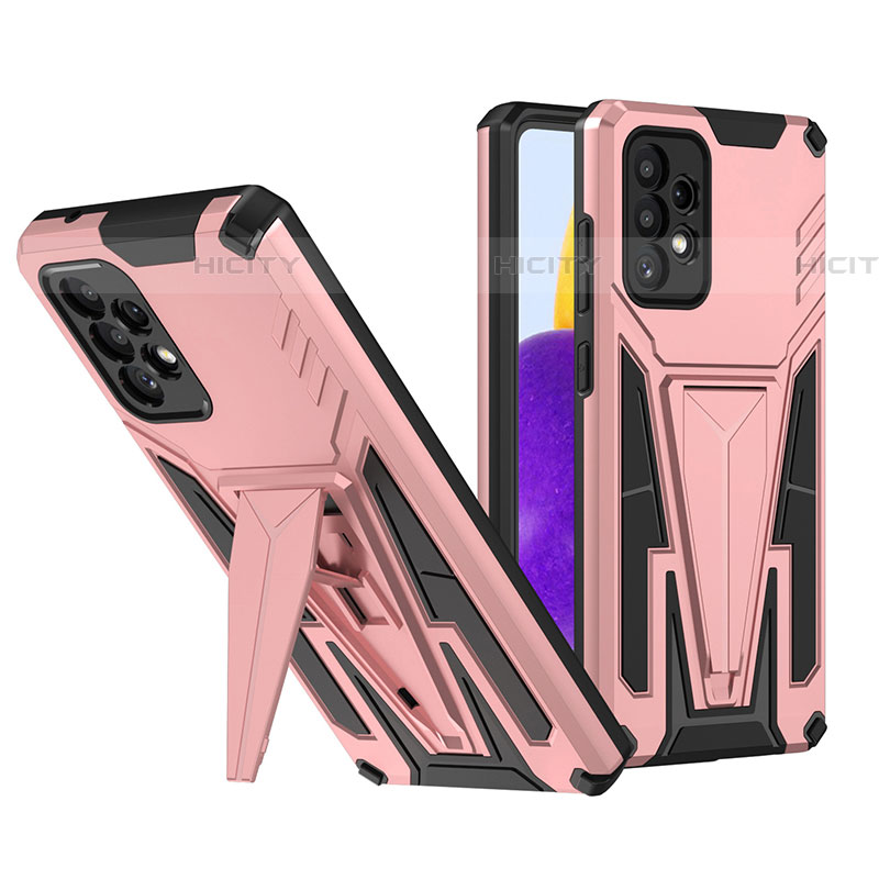 Funda Bumper Silicona y Plastico Mate Carcasa con Soporte MQ1 para Samsung Galaxy A72 4G Oro Rosa