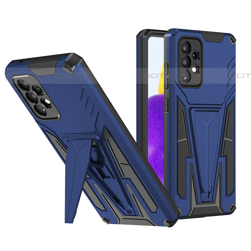 Funda Bumper Silicona y Plastico Mate Carcasa con Soporte MQ1 para Samsung Galaxy A72 5G Azul