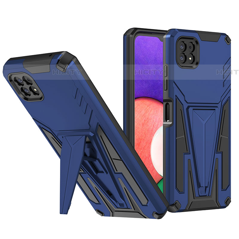 Funda Bumper Silicona y Plastico Mate Carcasa con Soporte MQ1 para Samsung Galaxy F42 5G Azul