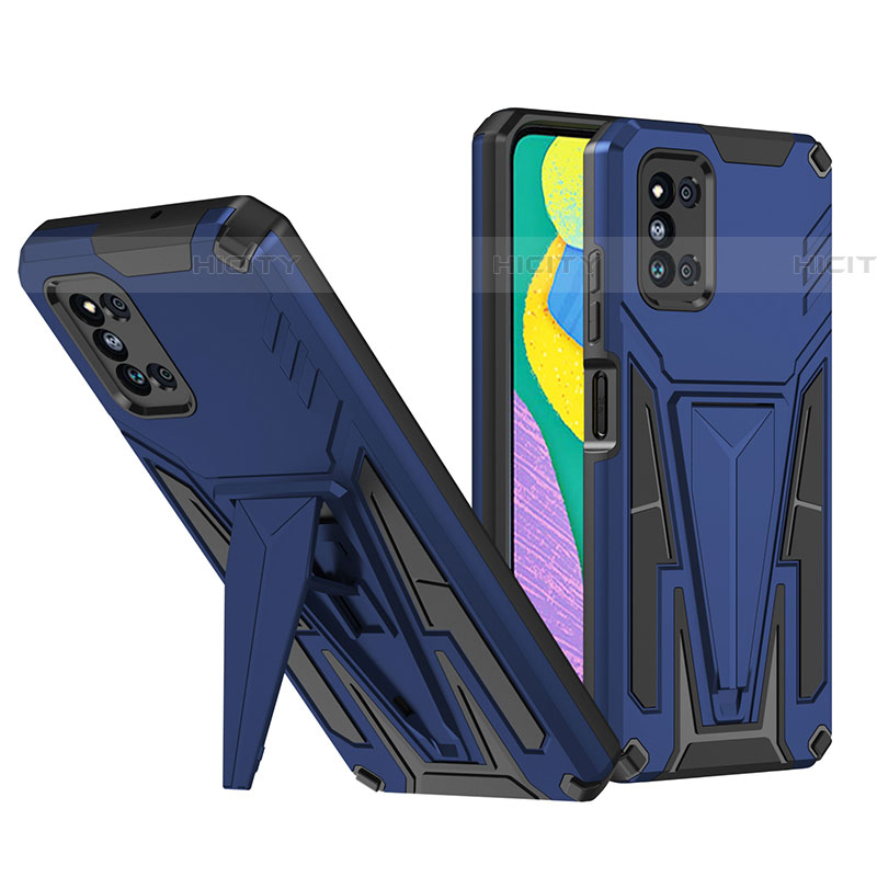 Funda Bumper Silicona y Plastico Mate Carcasa con Soporte MQ1 para Samsung Galaxy F52 5G Azul