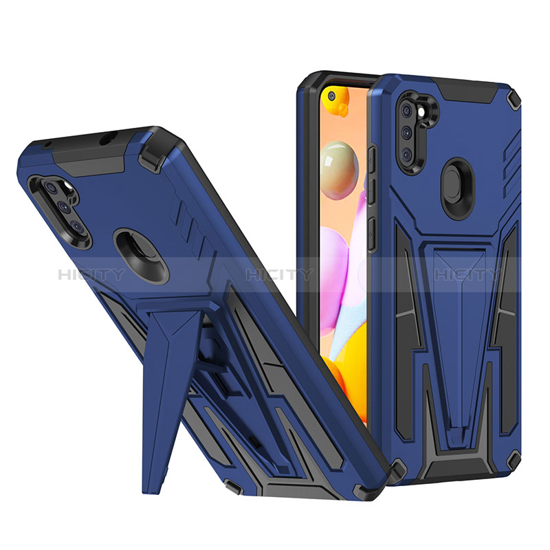 Funda Bumper Silicona y Plastico Mate Carcasa con Soporte MQ1 para Samsung Galaxy M11 Azul