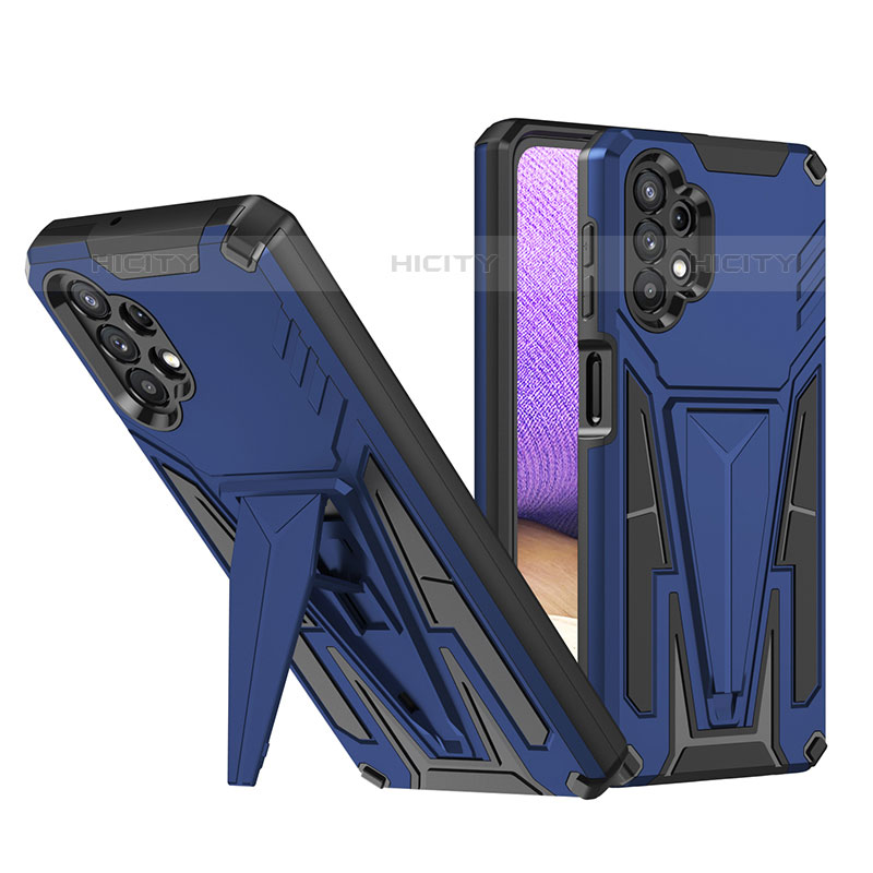 Funda Bumper Silicona y Plastico Mate Carcasa con Soporte MQ1 para Samsung Galaxy M32 5G Azul