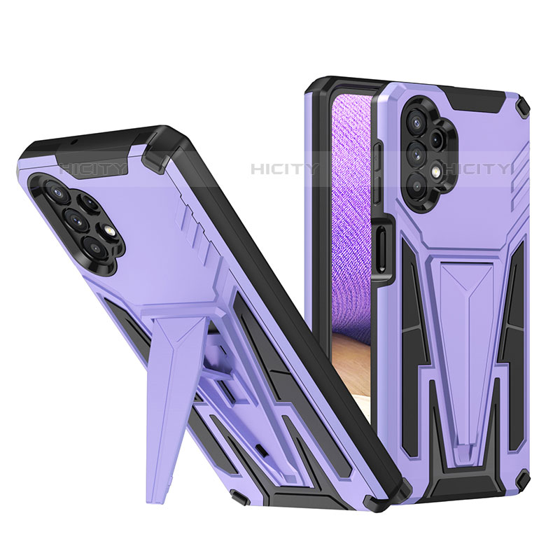 Funda Bumper Silicona y Plastico Mate Carcasa con Soporte MQ1 para Samsung Galaxy M32 5G Morado