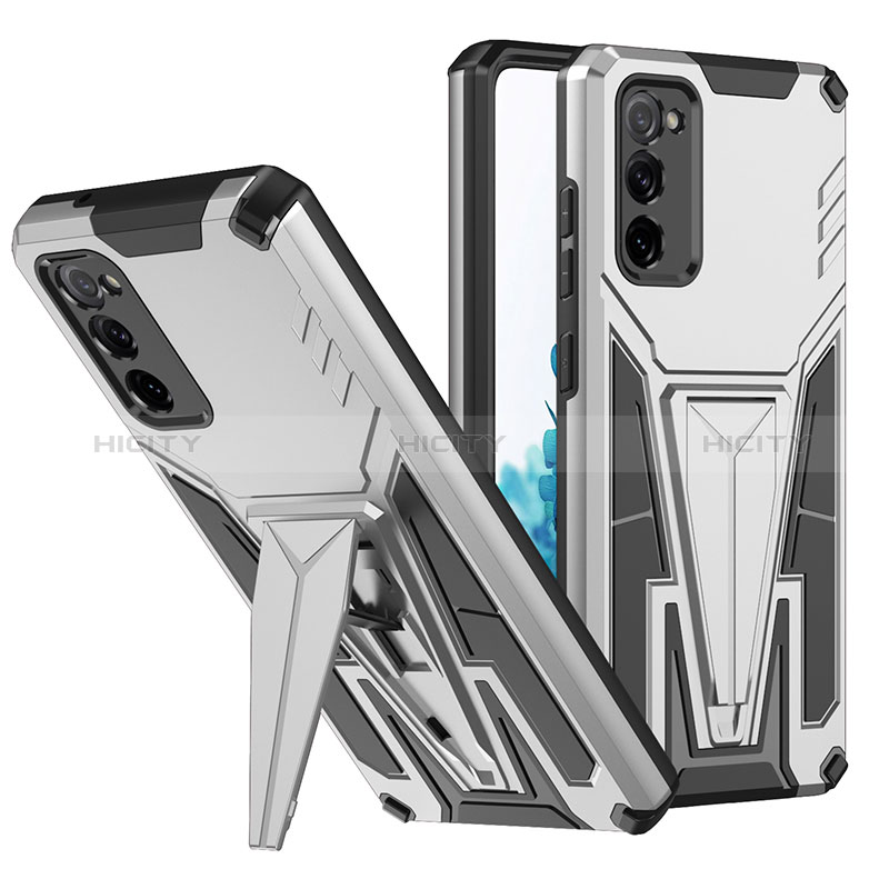 Funda Bumper Silicona y Plastico Mate Carcasa con Soporte MQ1 para Samsung Galaxy S20 Lite 5G Plata