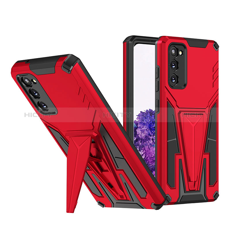 Funda Bumper Silicona y Plastico Mate Carcasa con Soporte MQ1 para Samsung Galaxy S20 Rojo