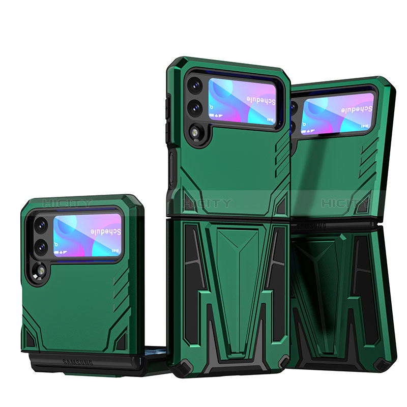 Funda Bumper Silicona y Plastico Mate Carcasa con Soporte MQ1 para Samsung Galaxy Z Flip3 5G Verde