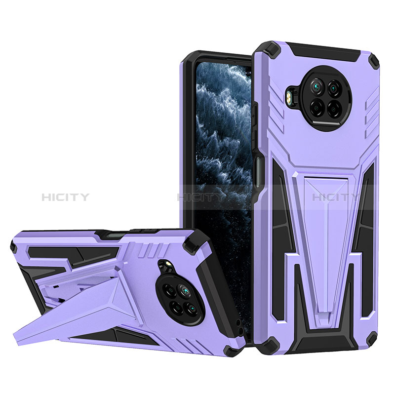 Funda Bumper Silicona y Plastico Mate Carcasa con Soporte MQ1 para Xiaomi Mi 10i 5G Morado