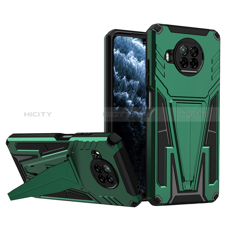 Funda Bumper Silicona y Plastico Mate Carcasa con Soporte MQ1 para Xiaomi Mi 10i 5G Verde