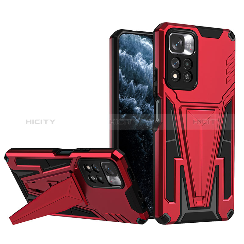 Funda Bumper Silicona y Plastico Mate Carcasa con Soporte MQ1 para Xiaomi Mi 11i 5G (2022) Rojo