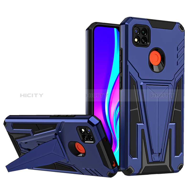 Funda Bumper Silicona y Plastico Mate Carcasa con Soporte MQ1 para Xiaomi POCO C3 Azul