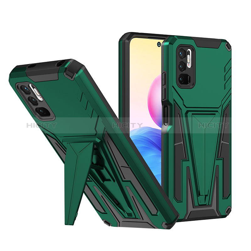 Funda Bumper Silicona y Plastico Mate Carcasa con Soporte MQ1 para Xiaomi POCO M3 Pro 5G Verde