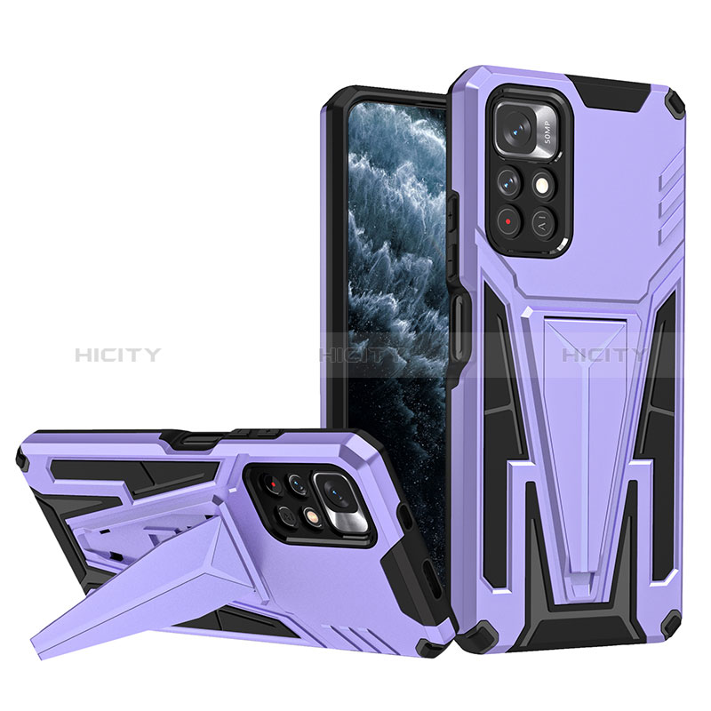 Funda Bumper Silicona y Plastico Mate Carcasa con Soporte MQ1 para Xiaomi Poco M4 Pro 5G Morado