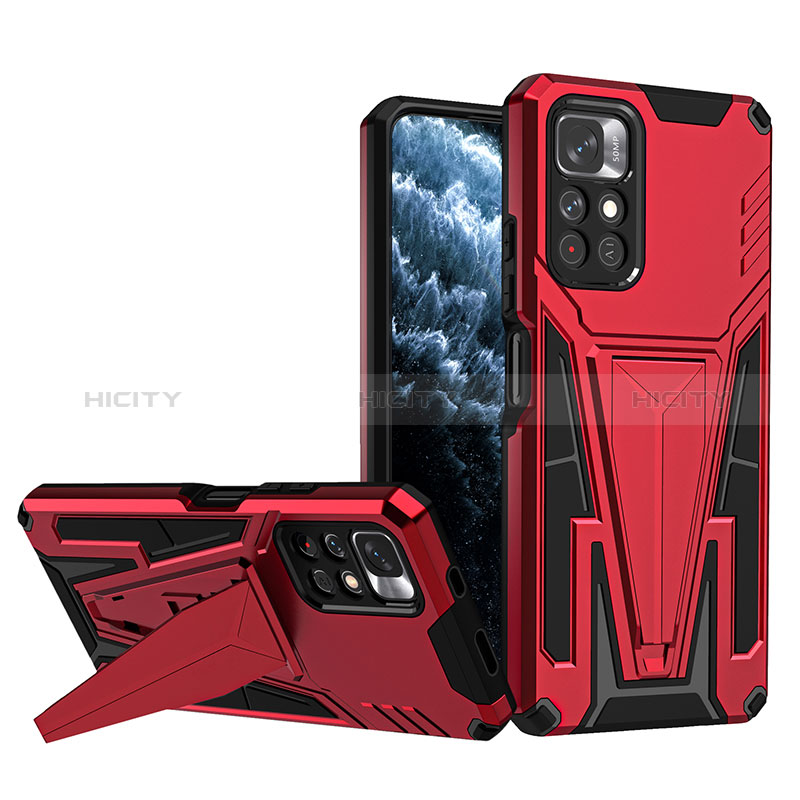 Funda Bumper Silicona y Plastico Mate Carcasa con Soporte MQ1 para Xiaomi Poco M4 Pro 5G Rojo