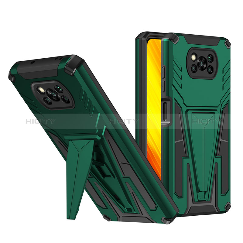 Funda Bumper Silicona y Plastico Mate Carcasa con Soporte MQ1 para Xiaomi Poco X3 Verde