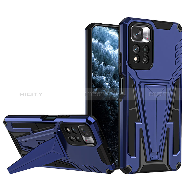 Funda Bumper Silicona y Plastico Mate Carcasa con Soporte MQ1 para Xiaomi Poco X4 NFC Azul