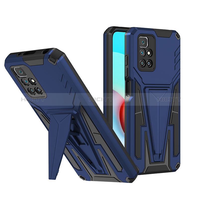 Funda Bumper Silicona y Plastico Mate Carcasa con Soporte MQ1 para Xiaomi Redmi 10 (2022) Azul