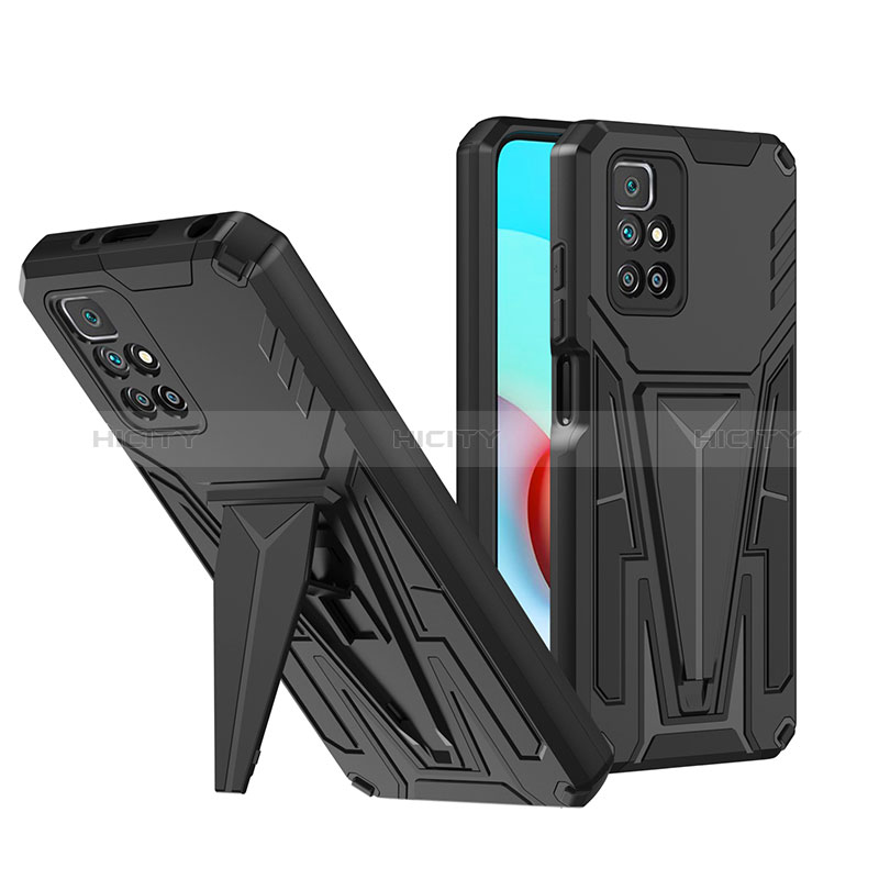 Funda Bumper Silicona y Plastico Mate Carcasa con Soporte MQ1 para Xiaomi Redmi 10 (2022) Negro