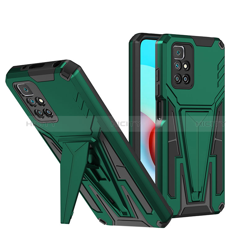 Funda Bumper Silicona y Plastico Mate Carcasa con Soporte MQ1 para Xiaomi Redmi 10 (2022) Verde