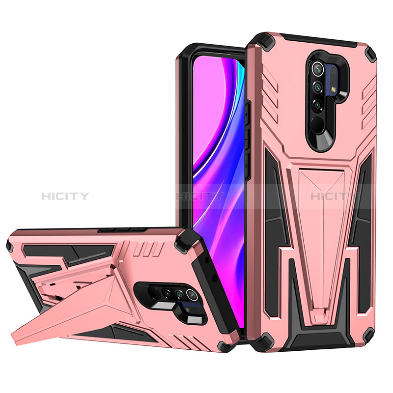 Funda Bumper Silicona y Plastico Mate Carcasa con Soporte MQ1 para Xiaomi Redmi 9