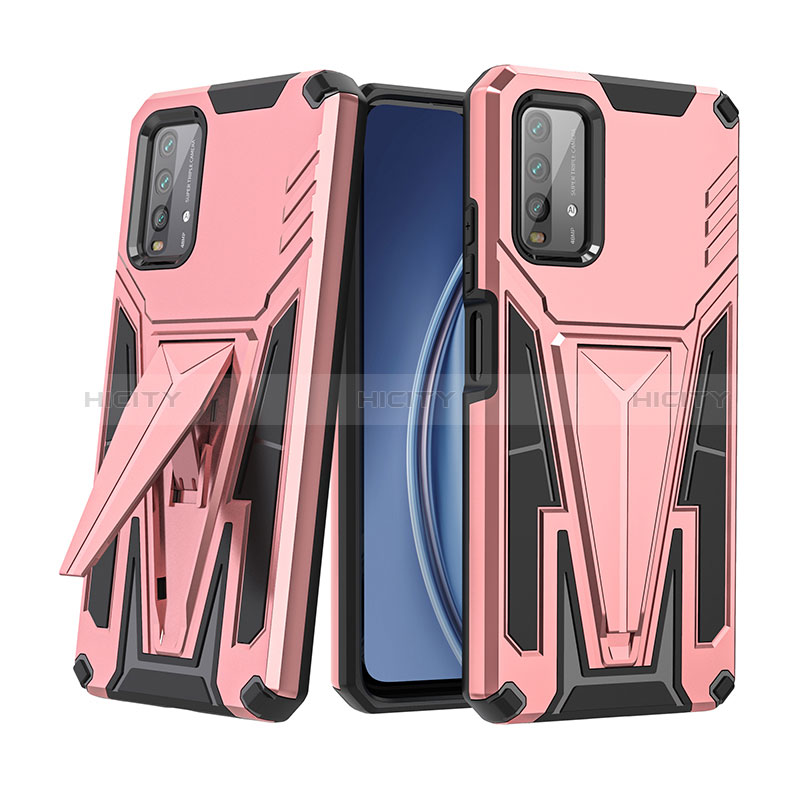 Funda Bumper Silicona y Plastico Mate Carcasa con Soporte MQ1 para Xiaomi Redmi 9 Power Oro Rosa