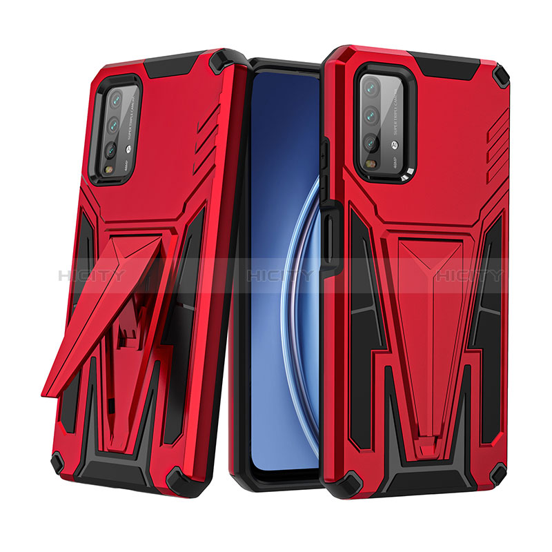 Funda Bumper Silicona y Plastico Mate Carcasa con Soporte MQ1 para Xiaomi Redmi 9 Power Rojo