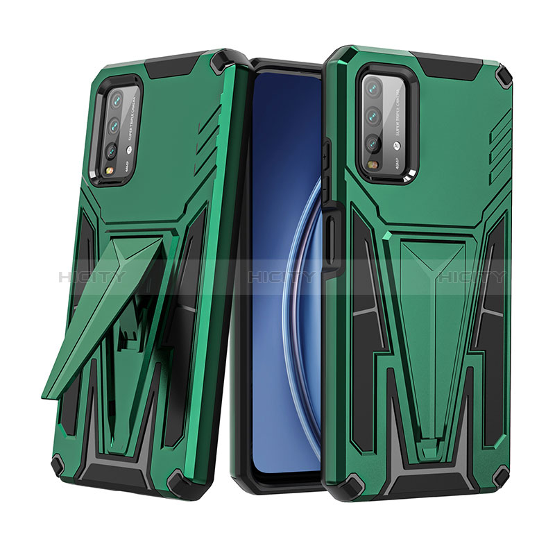 Funda Bumper Silicona y Plastico Mate Carcasa con Soporte MQ1 para Xiaomi Redmi 9 Power Verde