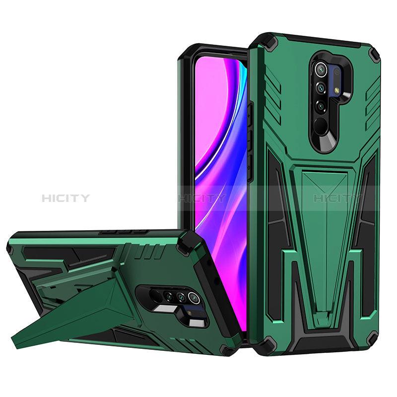 Funda Bumper Silicona y Plastico Mate Carcasa con Soporte MQ1 para Xiaomi Redmi 9 Prime India