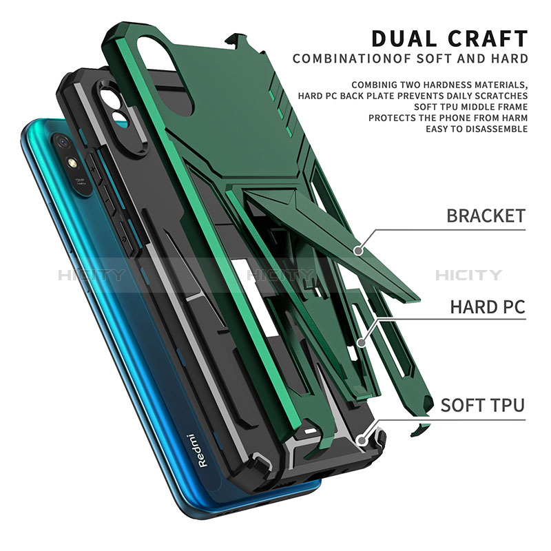 Funda Bumper Silicona y Plastico Mate Carcasa con Soporte MQ1 para Xiaomi Redmi 9A