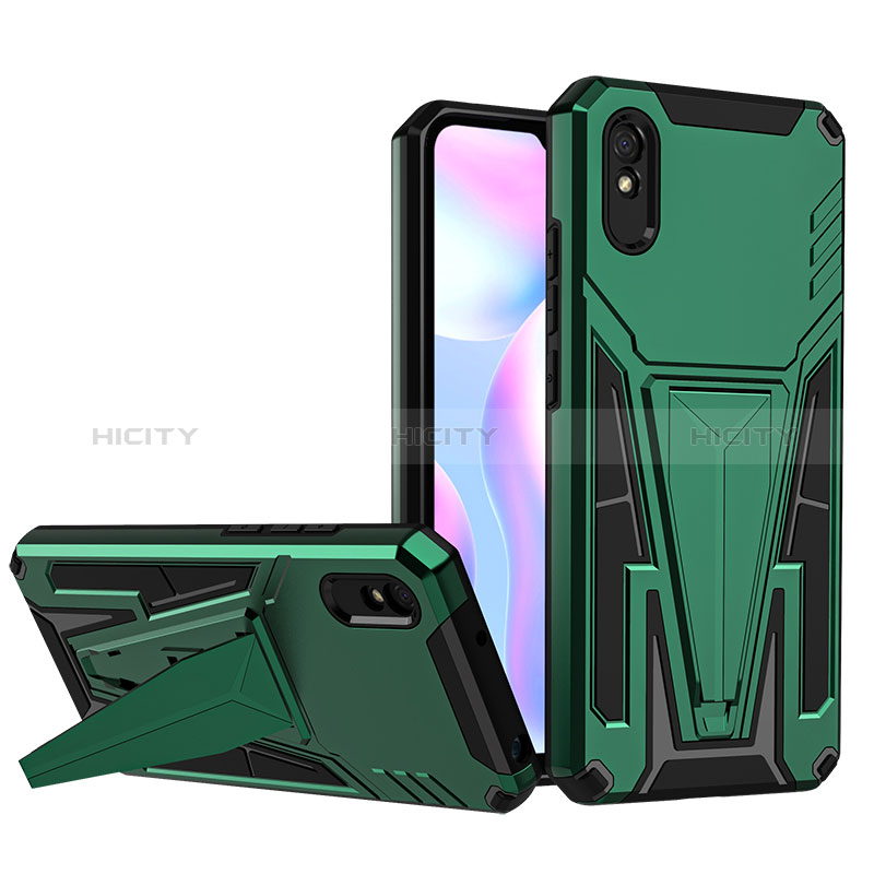 Funda Bumper Silicona y Plastico Mate Carcasa con Soporte MQ1 para Xiaomi Redmi 9A