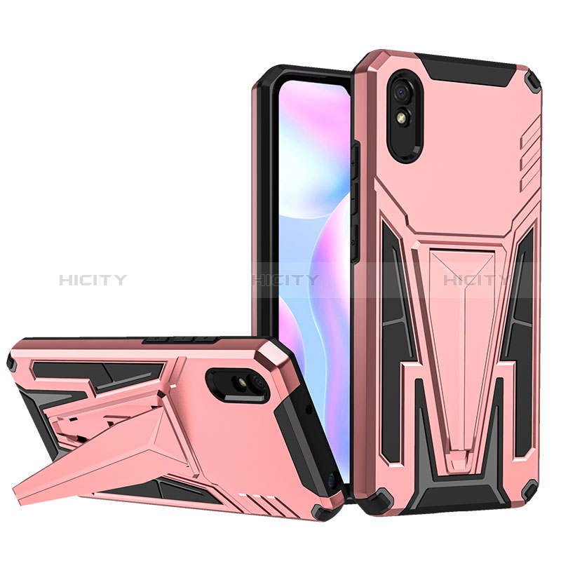 Funda Bumper Silicona y Plastico Mate Carcasa con Soporte MQ1 para Xiaomi Redmi 9A