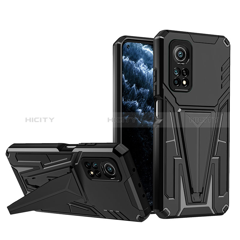 Funda Bumper Silicona y Plastico Mate Carcasa con Soporte MQ1 para Xiaomi Redmi K30S 5G Negro