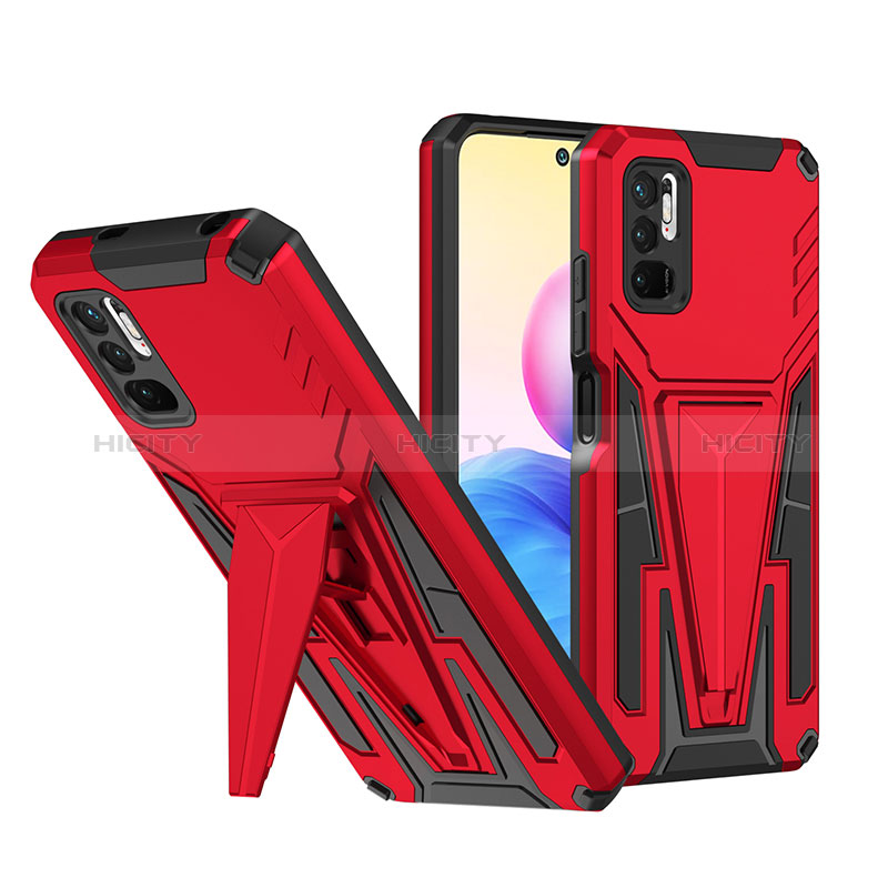 Funda Bumper Silicona y Plastico Mate Carcasa con Soporte MQ1 para Xiaomi Redmi Note 10 5G Rojo