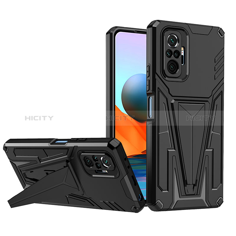 Funda Bumper Silicona y Plastico Mate Carcasa con Soporte MQ1 para Xiaomi Redmi Note 10 Pro 4G Negro