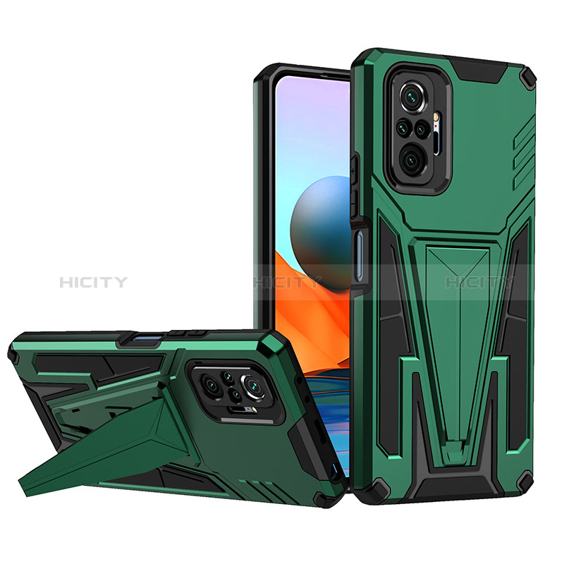 Funda Bumper Silicona y Plastico Mate Carcasa con Soporte MQ1 para Xiaomi Redmi Note 10 Pro Max Verde